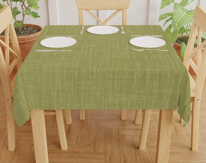 Olive Linen Texture Tablecloth | Dining Table Cover