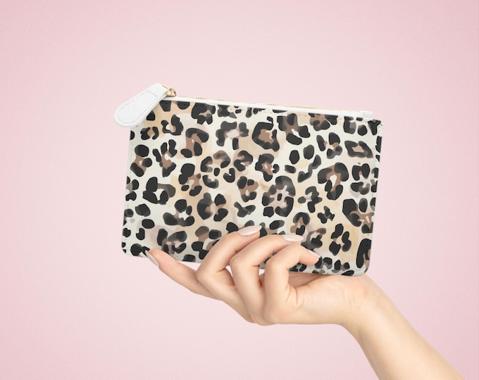 Leopard Print Mini Clutch Bag | Animal Print Wristlet, Neutral Tan and Black