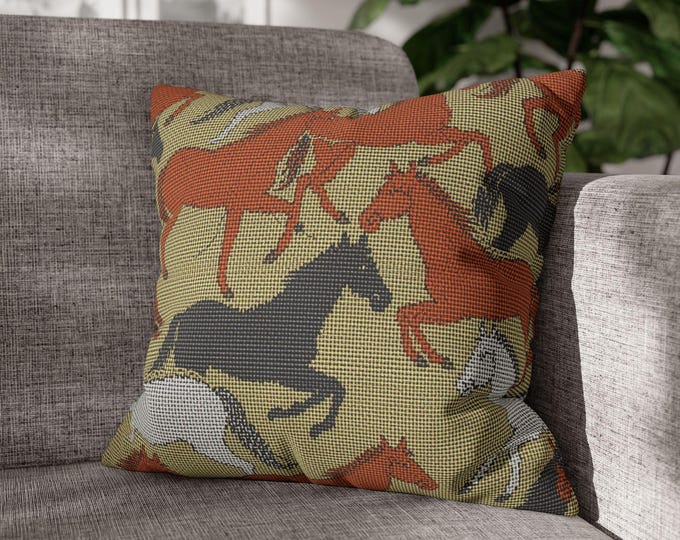 Running Horses Pattern Square Pillow | Horse Print Home Decor | 18"x18"