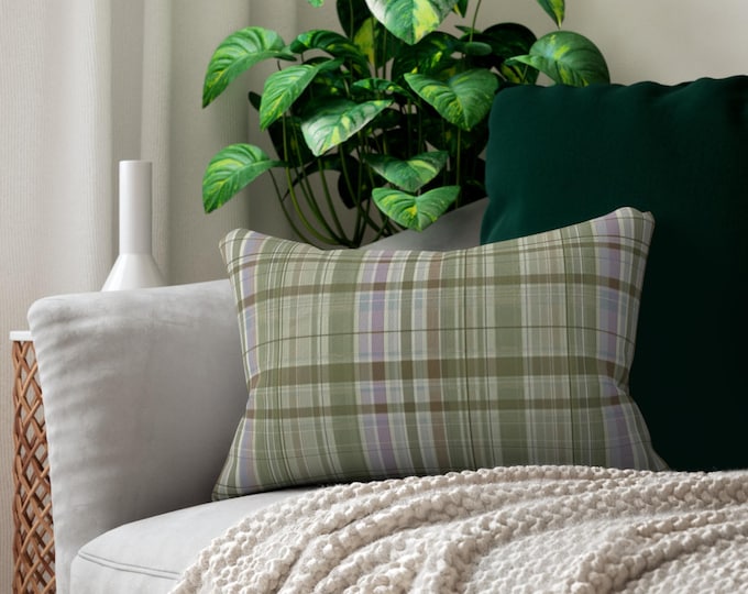 Pastel Plaid Lumbar Pillow | Green Plaid Throw Pillow