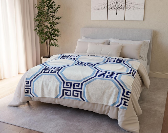 Navy Geometric Throw Blanket 50x60 | Preppy Coastal Blue & White Blanket, Coordinating Home Decor