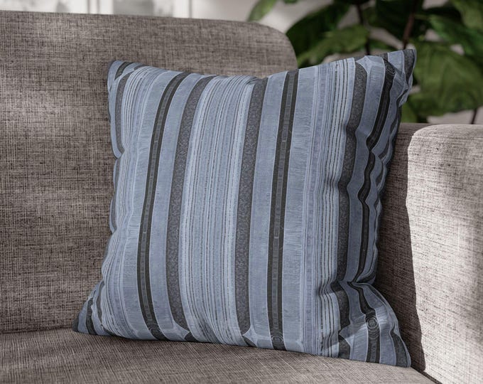 Blue Vertical Stripe Square Throw Pillow | Modern Striped Poly Canvas Cozy Accent Cushion (18"x18")