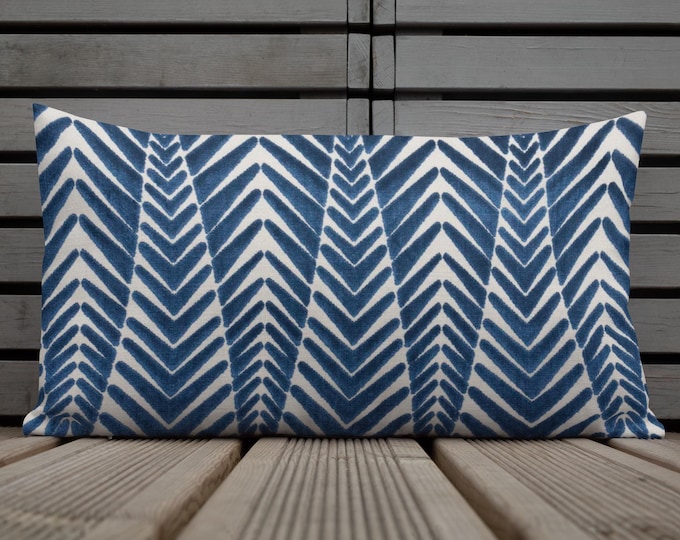 Navy Geometric Lumbar Pillow 12x20 | Preppy Coastal Accent