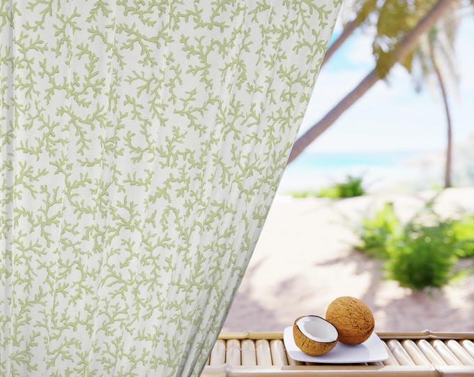 Green Vine Pattern Window Curtain | Botanical Drapery Panel