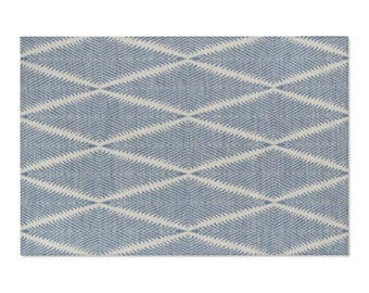 Blue Geometric Diamond Pattern Area Rug | Chevron Herringbone Texture 4'x6'