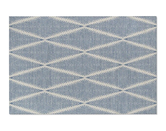 Blue Geometric Diamond Pattern Area Rug | Chevron Herringbone Texture 4'x6'