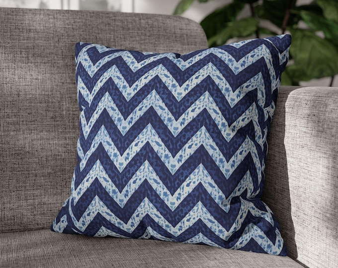 Navy Chevron Pattern Pillow | Square Poly Canvas Pillow | 18"x18"