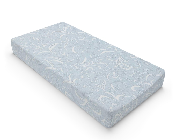 Soft Blue Marble Hearts Baby Changing Pad Cover | Fitted Changing Pad