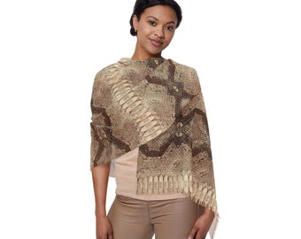 Neutral Beige Brown Python Snakeskin Animal Print Lightweight Neck Scarf | Luxury Shoulder Wrap | Elegant Resort Travel Accessory (27"x71")