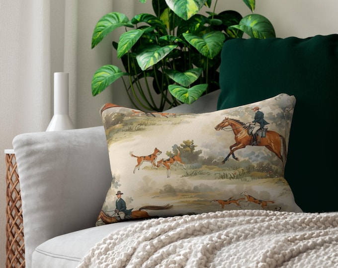 Fox Hunt Toile Lumbar Pillow | Equestrian Horse Scene