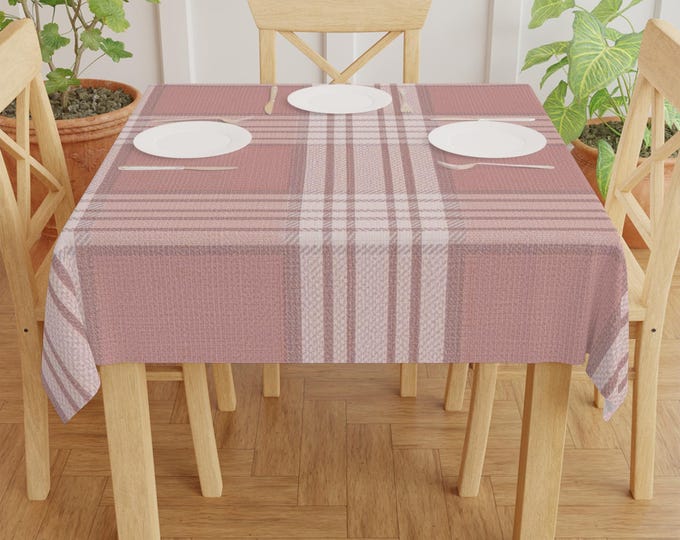 Blush Plaid Tablecloth | Pink Checkered Table Linen, Farmhouse Dining