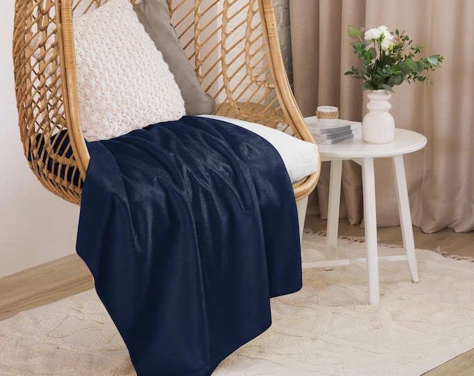 Newport Navy Sherpa Blanket 50x60 | Luxury Heritage Estate Solid Throw | Cozy Country Club Home Décor