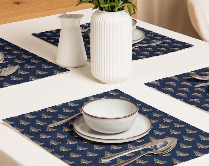 Mallard Reserve Newport Navy Duck Print Placemats 18"x14" Set of 4 | Preppy Heritage Table Decor | Estate-Style Dining | Top Nacch Luxe
