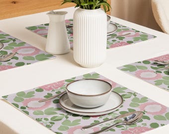Pink & Green Hydrangea Placemats Set of 4 | Floral Table Mats | Preppy Cottage Table Decor | Garden Party Dining Set