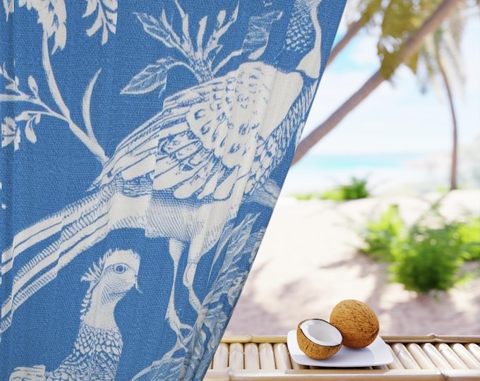 Blue Toile Pheasant Curtain | Window Panel