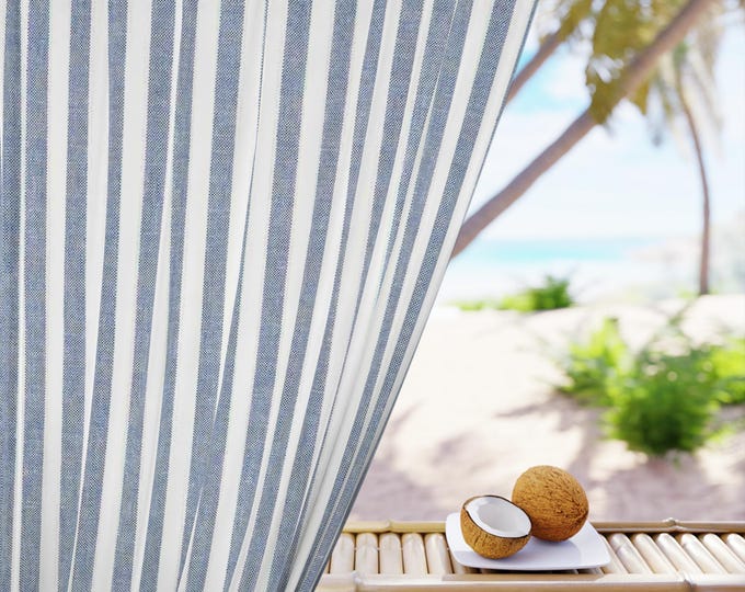 Blue Striped Window Curtain | Panel, Nautical Farmhouse