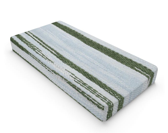 Green Striped Knit Pattern Baby Changing Pad Cover | Nursery Decor