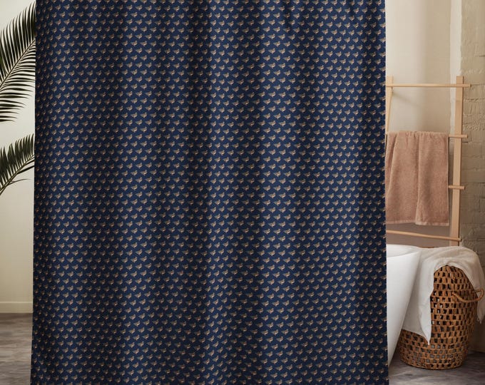 Mallard Reserve Newport Navy Duck Print Shower Curtain | Preppy Heritage Bathroom Decor | Estate-Inspired Home | Luxury Lodge Bath Style