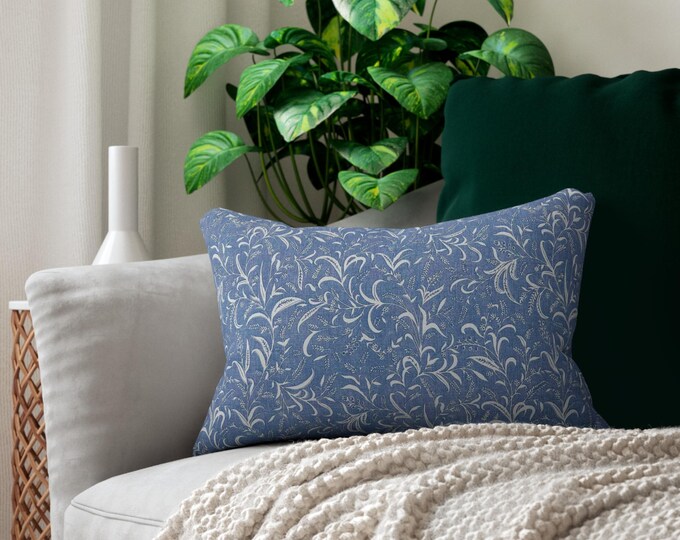 Blue Floral Vine Lumbar Pillow | Decorative Throw Pillow