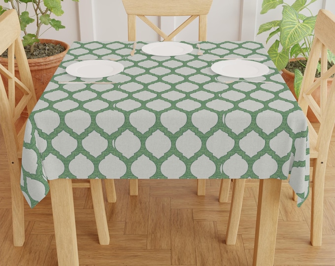 Green Moroccan Lattice Tablecloth | Geometric Table Linen