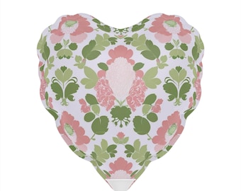 Balão de coração floral rosa e verde | Balão