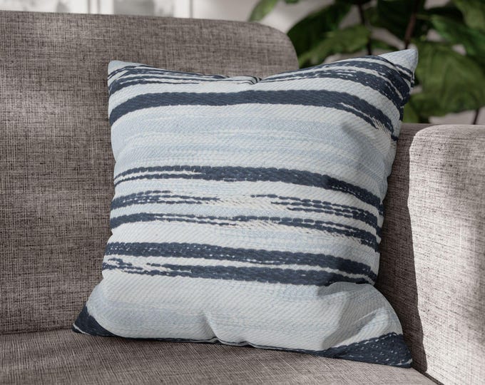 Navy & Light Blue Stripe Throw Pillow – 18"x18" | Indigo Pale Blue Preppy Coastal Luxury Accent Cushion