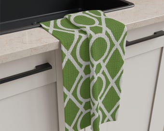 Grün Geometrische Rankgitter Mikrofaser Geschirrtuch | Moderne Küchendekoration