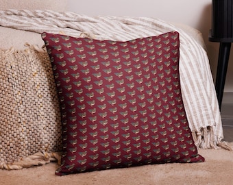 Mallard Duck Print Pillow | Burgundy Equestrian Country Cushion