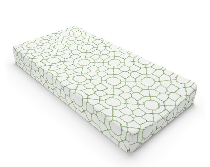 Green Geometric Lattice Baby Changing Pad Cover | Nursery Decor