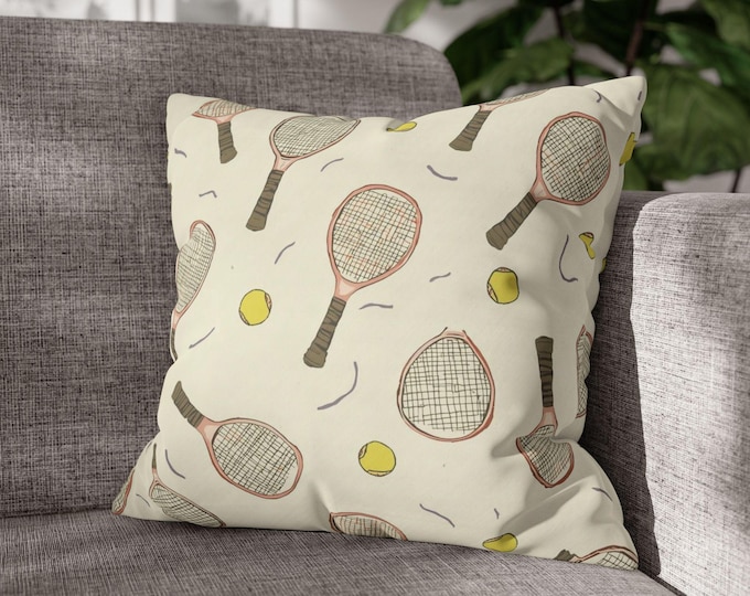 Vintage Tennis Rackets and Balls Pillow | Square Canvas Pillow | 18"x18"