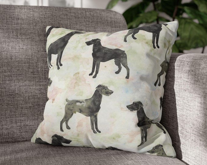 Watercolor Pointer Dogs Repeat Pattern Pillow | Square Poly Canvas Accent Cushion (18"x18")