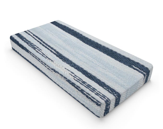 Blue Striped Nursery Baby Changing Pad Cover | Marine Stripe Changing Pad Cover
