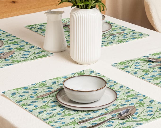Blue & Green Botanical Placemats Set of 4 | Vintage Floral Garden Table Decor