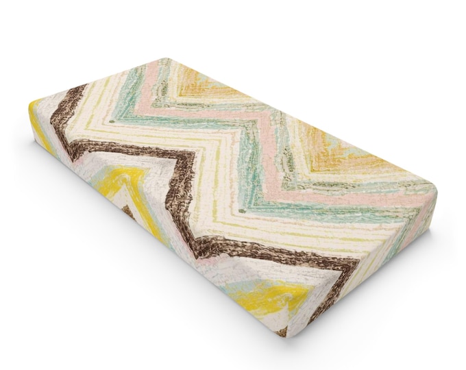 Pastel Zigzag Chevron Baby Changing Pad Cover | Neutral Nursery Pattern