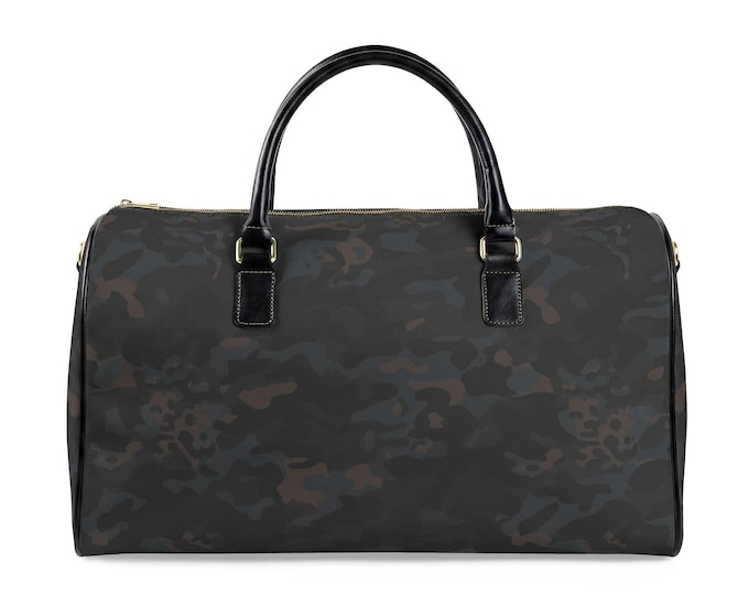 Black Camo Leather Travel Bag | Duffle Weekender Bag