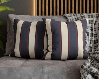 Funda de almohada cuadrada con rayas rojas y azul marino estilo náutico / Funda de cojín decorativa estilo costero 45 x 45 cm