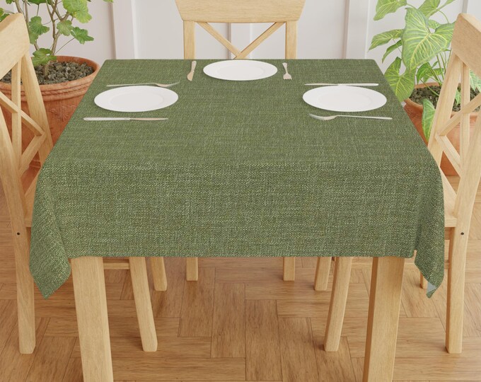 Olive Linen Texture Tablecloth | Solid Green Table Cover