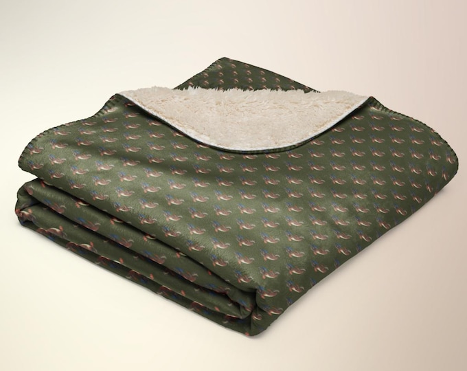 Mallard Reserve Evergreen Estate Duck Print Sherpa Blanket 50x60 | Luxury Heritage Estate Throw | Cozy Country Club Home Décor