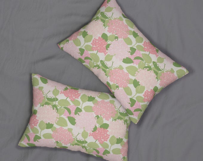 Pink & Green Botanical Lumbar Pillow 12x20 | Vintage Floral Cottage Garden Accent