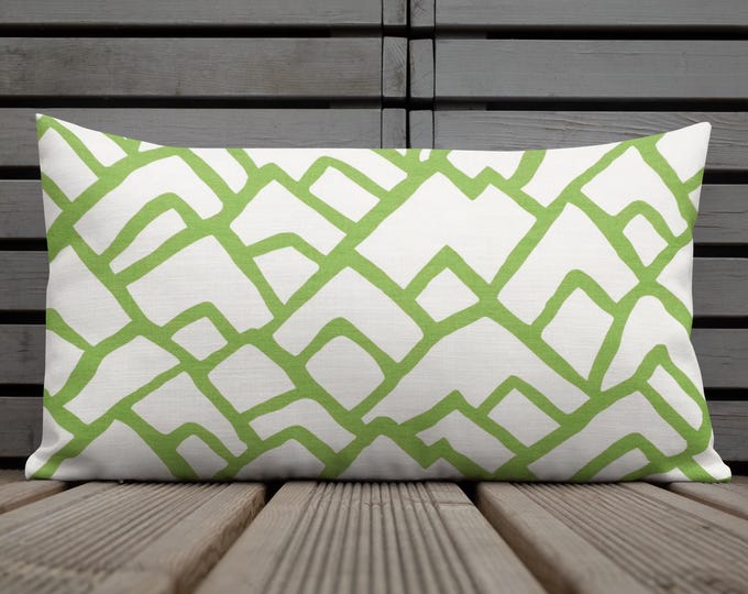 Green & White Geometric Lumbar Pillow 12x20 | Preppy Coastal Accent
