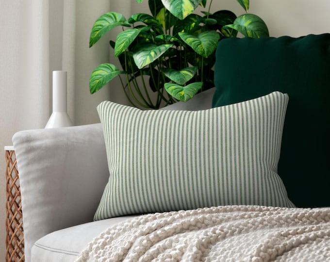 Green Stripe Lumbar Pillow | Coastal Cottage Decorative Pillow