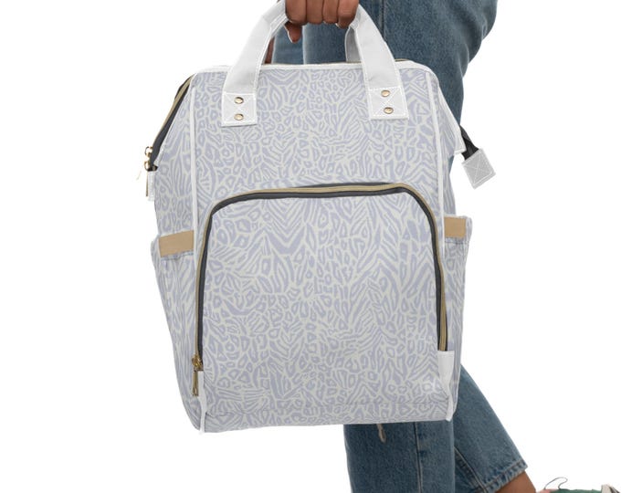 Light Blue Leopard Print Multifunctional Diaper Backpack | Baby Changing Bag
