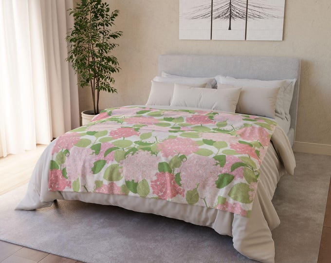 Pink & Green Botanical Throw Blanket 50x60 | Vintage Floral Cottage Garden Decor