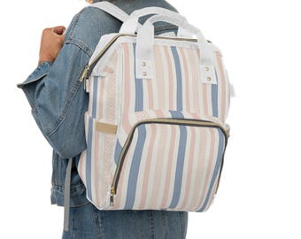 Mochila cambiador a rayas pastel / Bolso de bebé rosa, azul y neutro