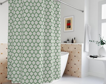 Preppy Trellis Shower Curtain | Green & White Coordinated Luxury Bathroom Decor