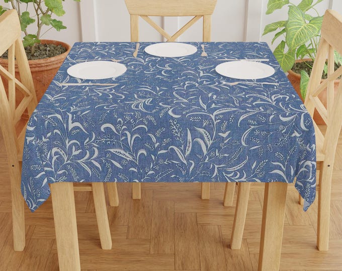 Blue Floral Swirl Tablecloth | Decorative Dining Table Cover