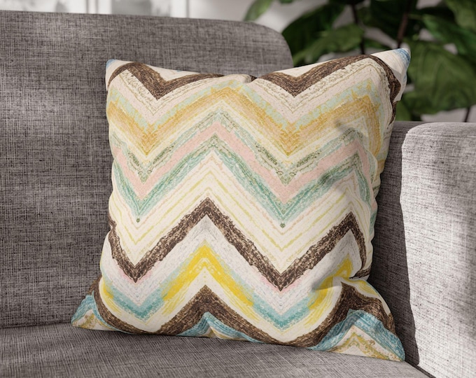 Pastel Chevron Pattern Square Throw Pillow | Modern Zigzag Canvas Accent Cushion (18"x18")