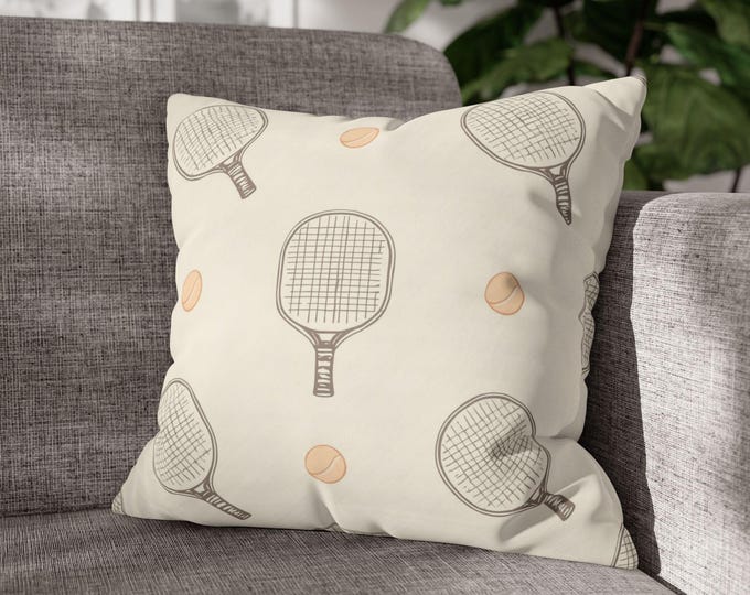 Pickleball Paddle Pattern Square Pillow | Neutral Sports Cushion | 18"x18"