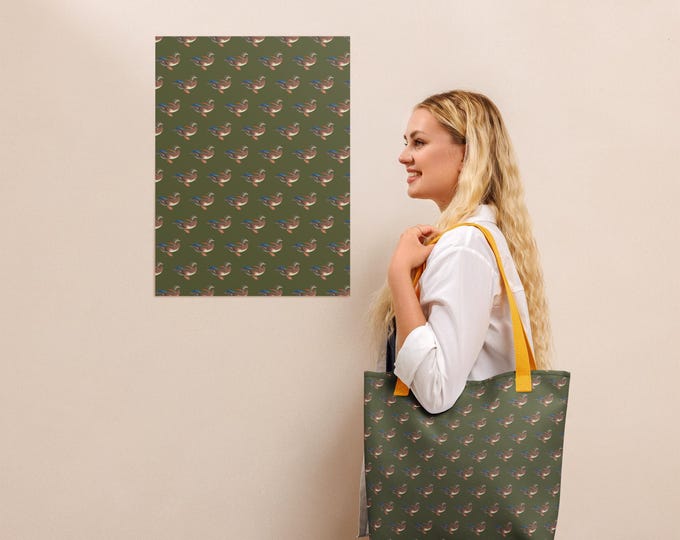 Evergreen Estate Mallard Duck Tote Bag | Heritage Preppy Canvas Tote | Matching Swim & Lounge Collection