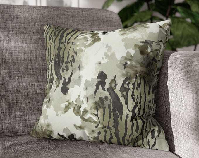 Neutral Abstract Green Camo Pillow | Square Poly Canvas Pillow | 18"x18"